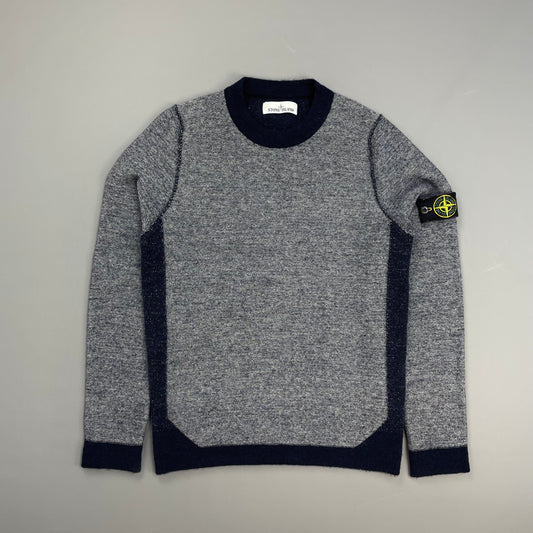Stone Island Blue Tri-Tone AW17 Crewneck Knit Jumper