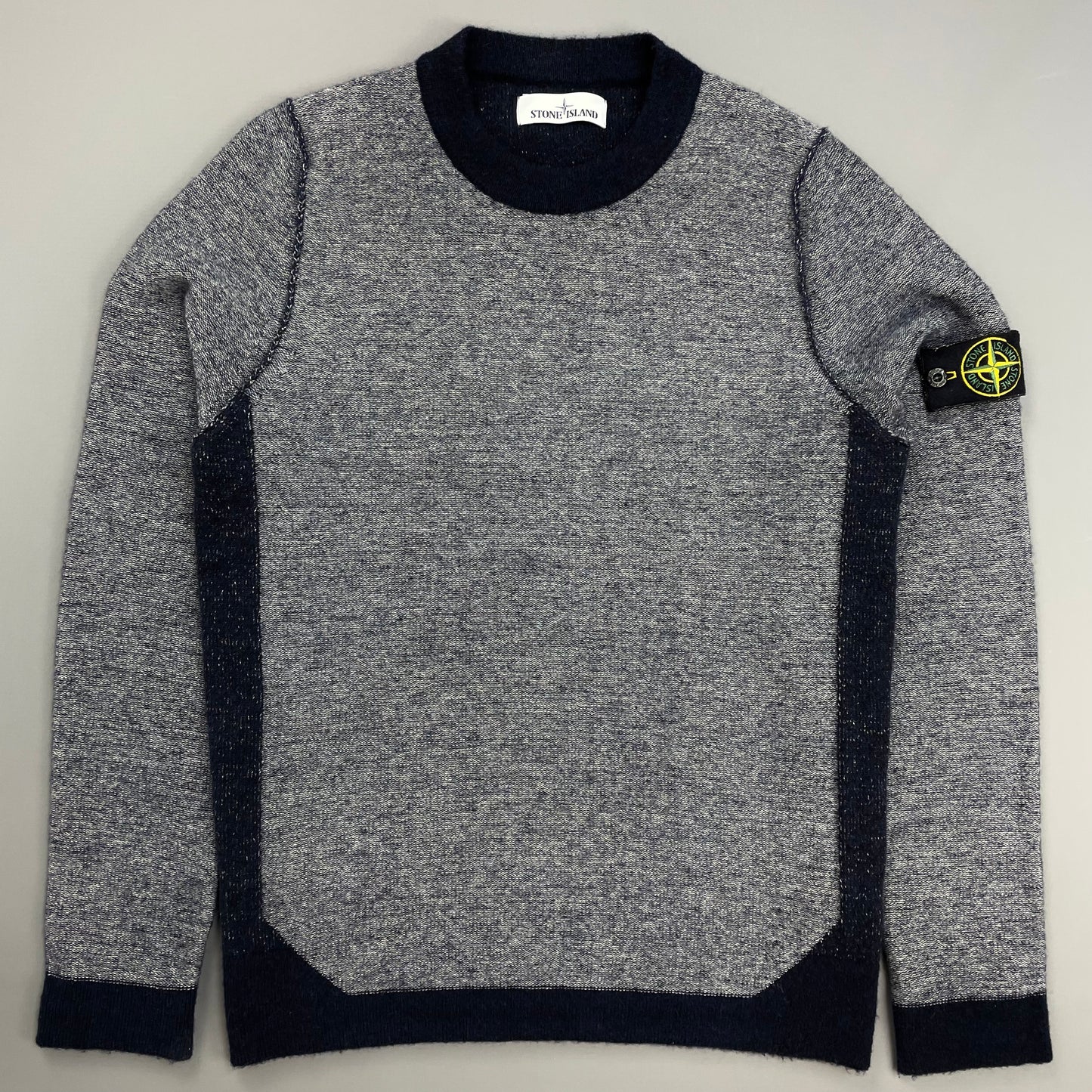 Stone Island Blue Tri-Tone AW17 Crewneck Knit Jumper