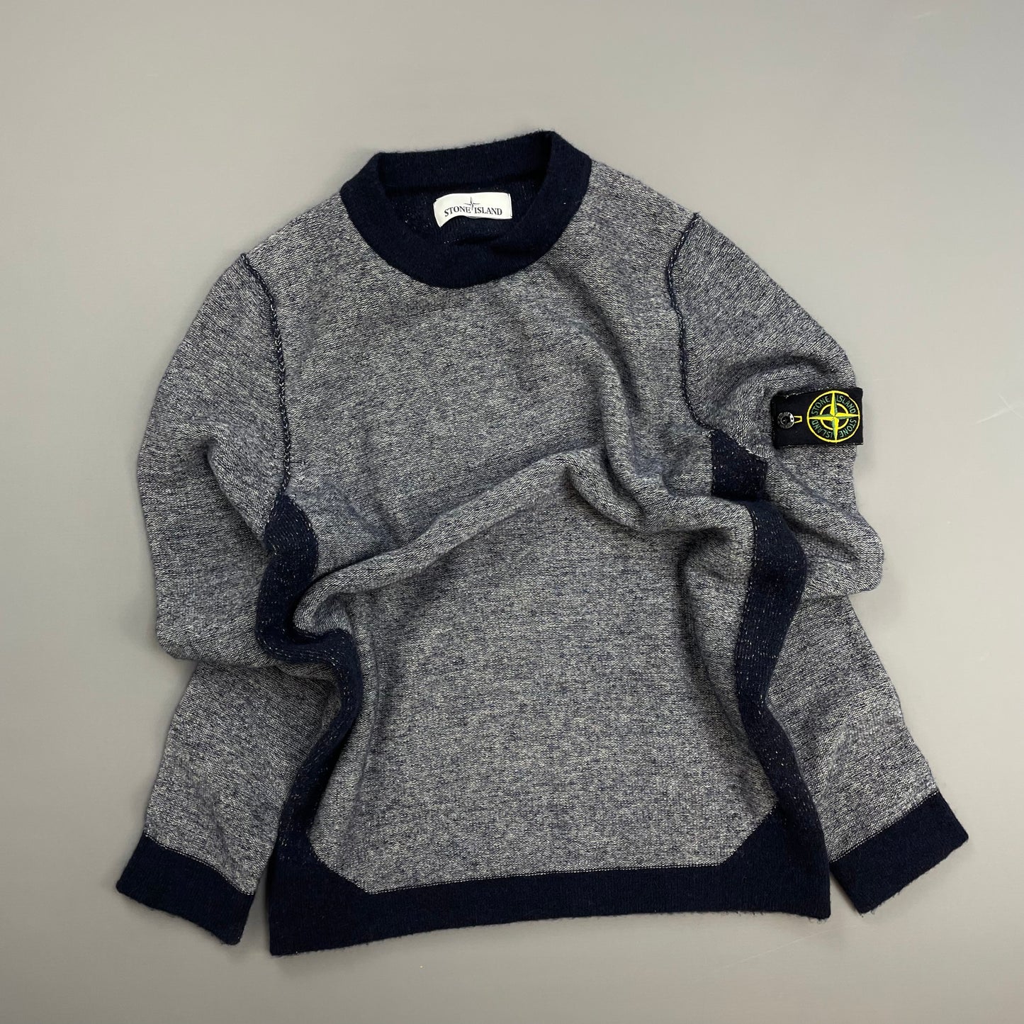 Stone Island Blue Tri-Tone AW17 Crewneck Knit Jumper