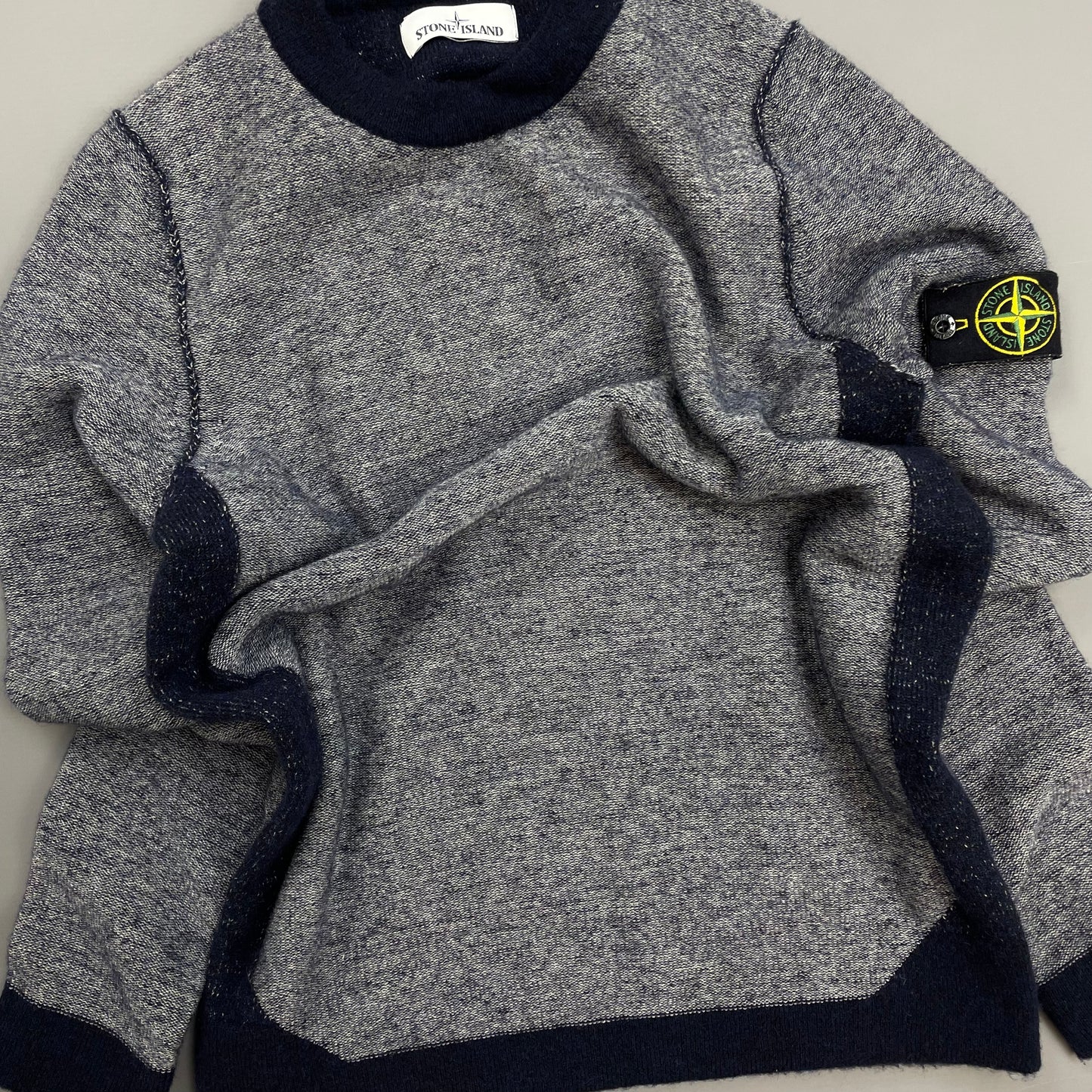 Stone Island Blue Tri-Tone AW17 Crewneck Knit Jumper
