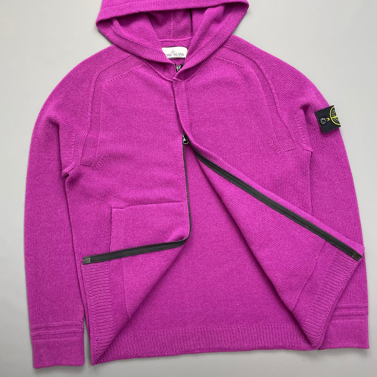 Stone Island Purple AW18 Zip-Through Hooded Knit Jumper