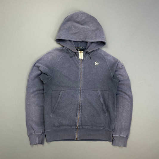 Stone Island Denims Blue 00s Sun-Faded Emblem Zip-Through Hoodie