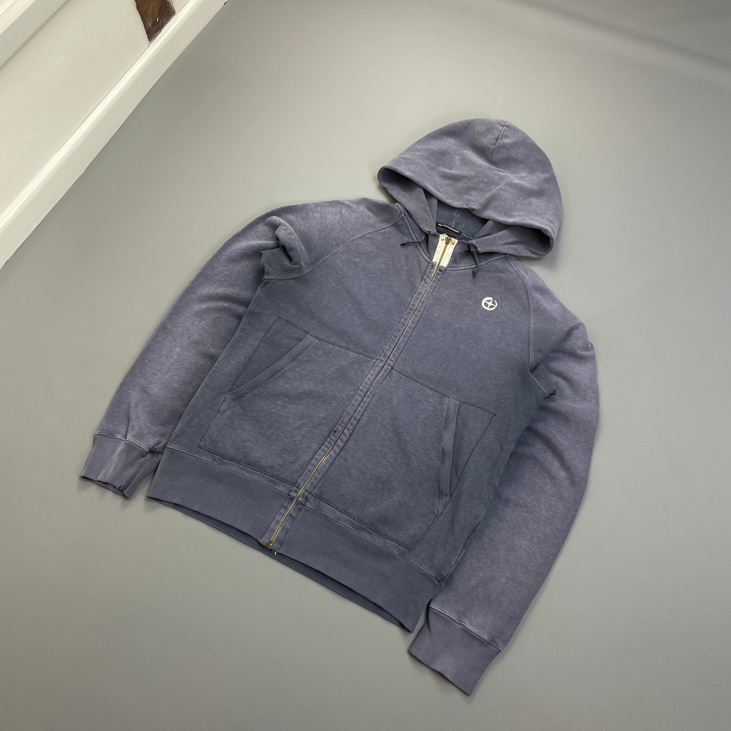 Stone Island Denims Blue 00s Sun-Faded Emblem Zip-Through Hoodie