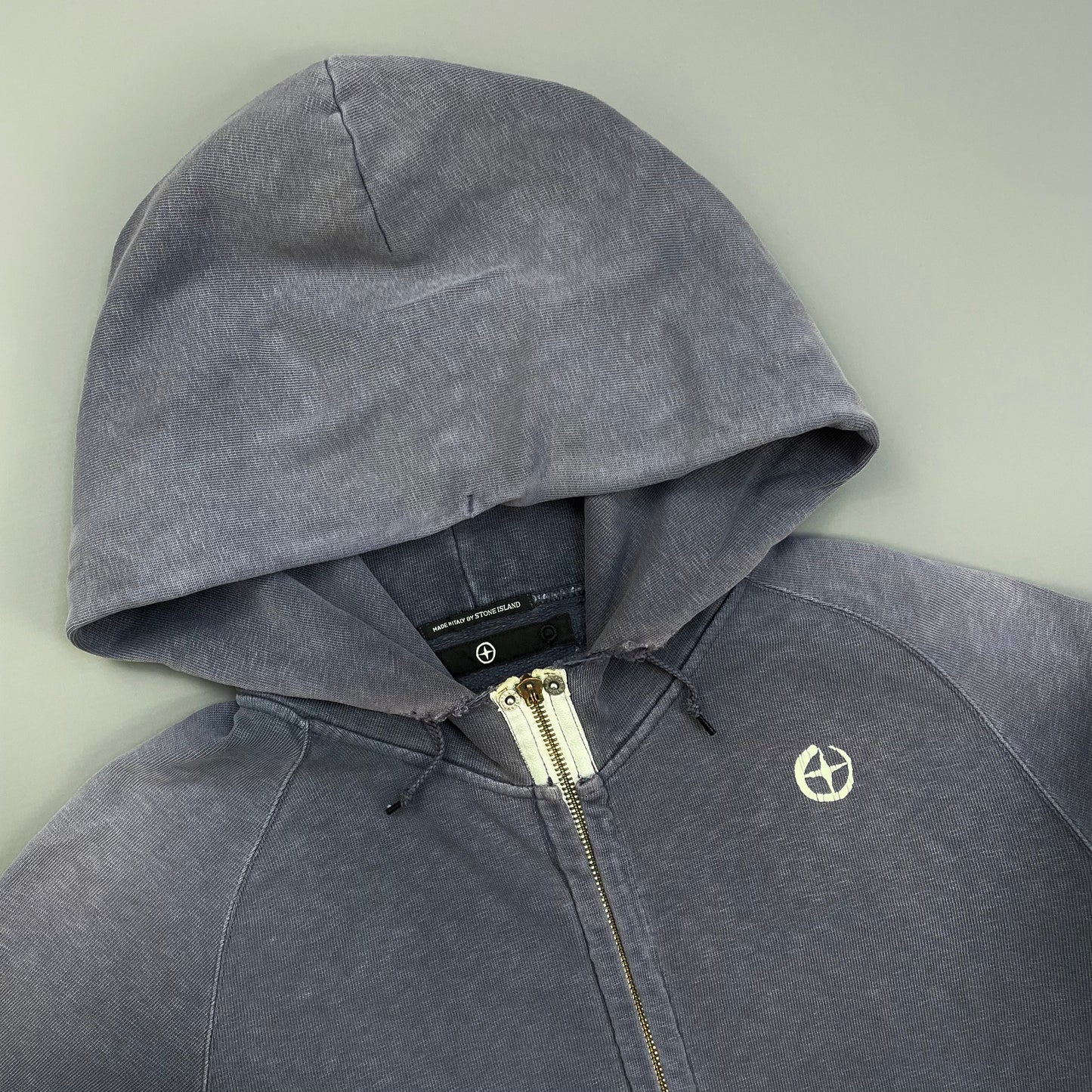 Stone Island Denims Blue 00s Sun-Faded Emblem Zip-Through Hoodie