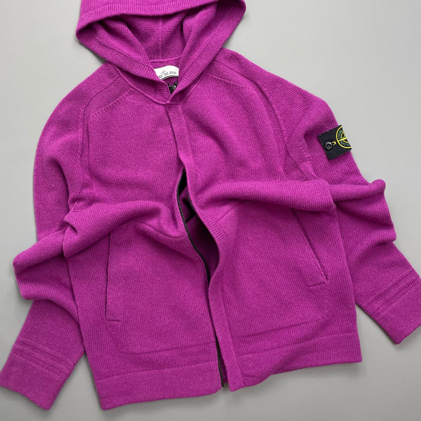 Stone Island Purple AW18 Zip-Through Hooded Knit Jumper