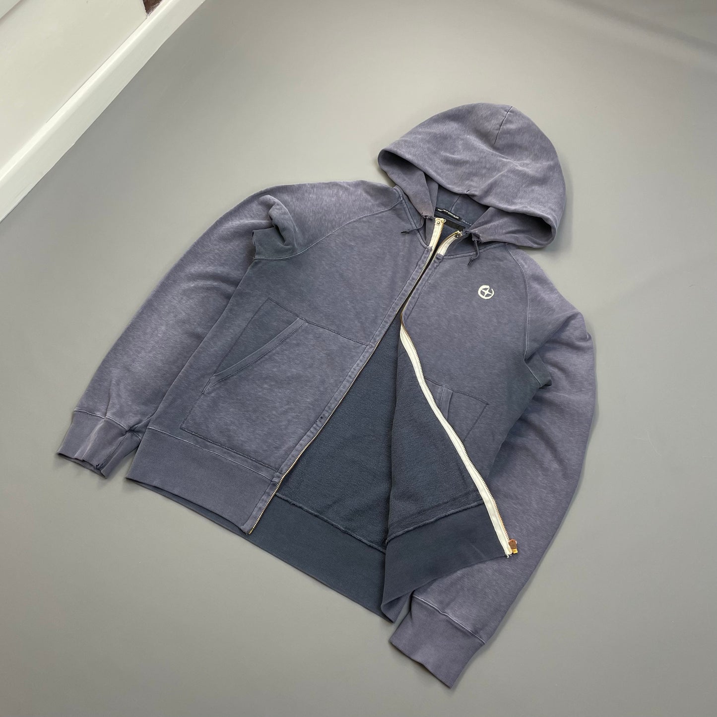 Stone Island Denims Blue 00s Sun-Faded Emblem Zip-Through Hoodie