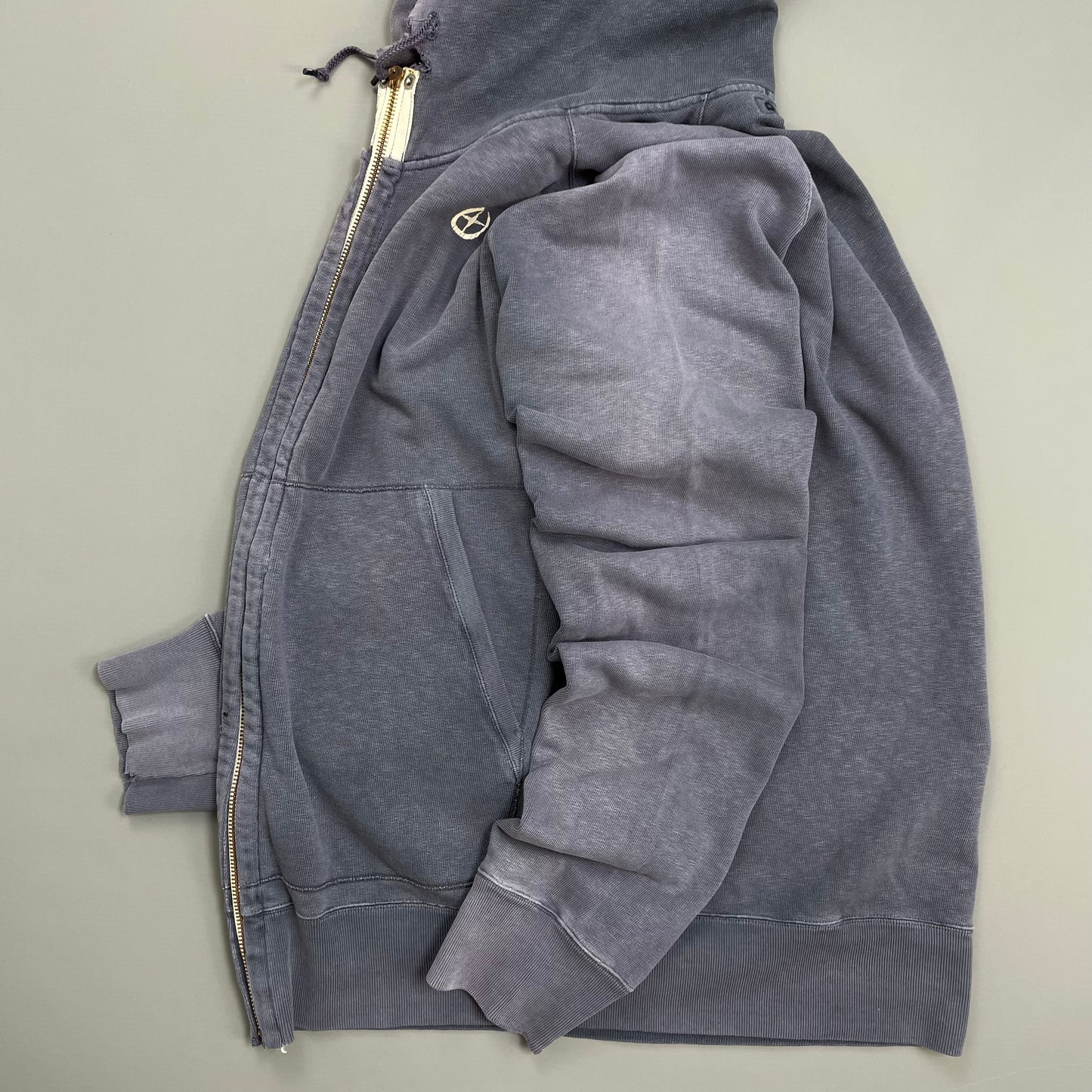 Stone Island Denims Blue 00s Sun-Faded Emblem Zip-Through Hoodie