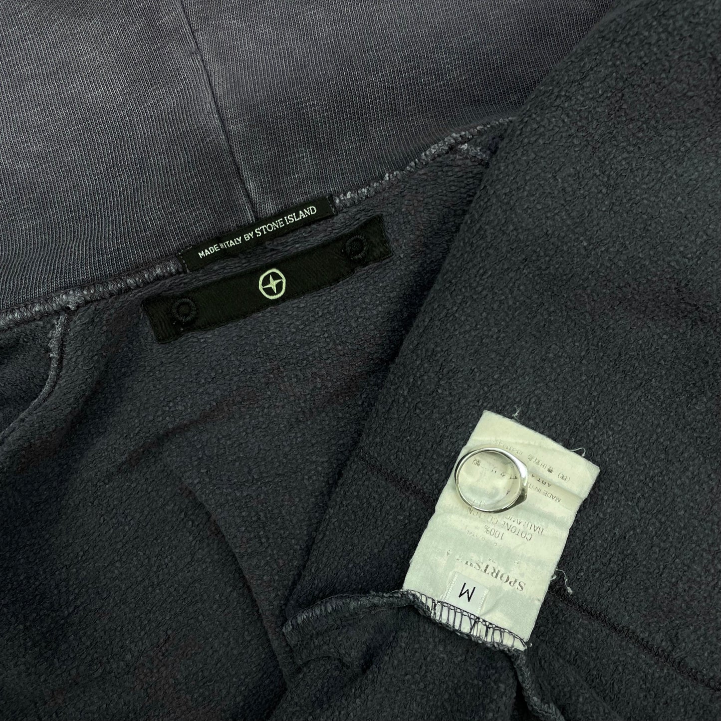 Stone Island Denims Blue 00s Sun-Faded Emblem Zip-Through Hoodie