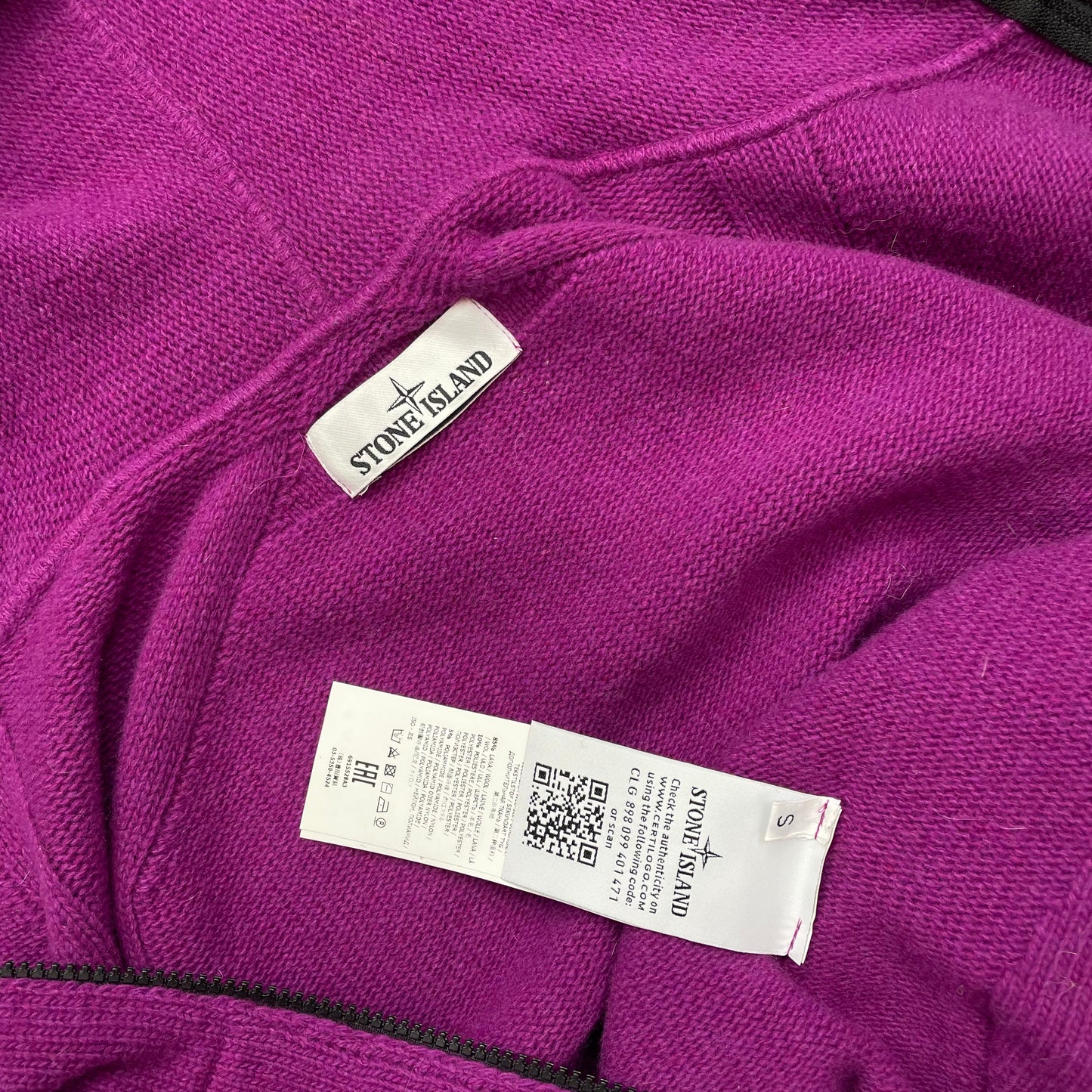 Stone Island Purple AW18 Zip-Through Hooded Knit Jumper