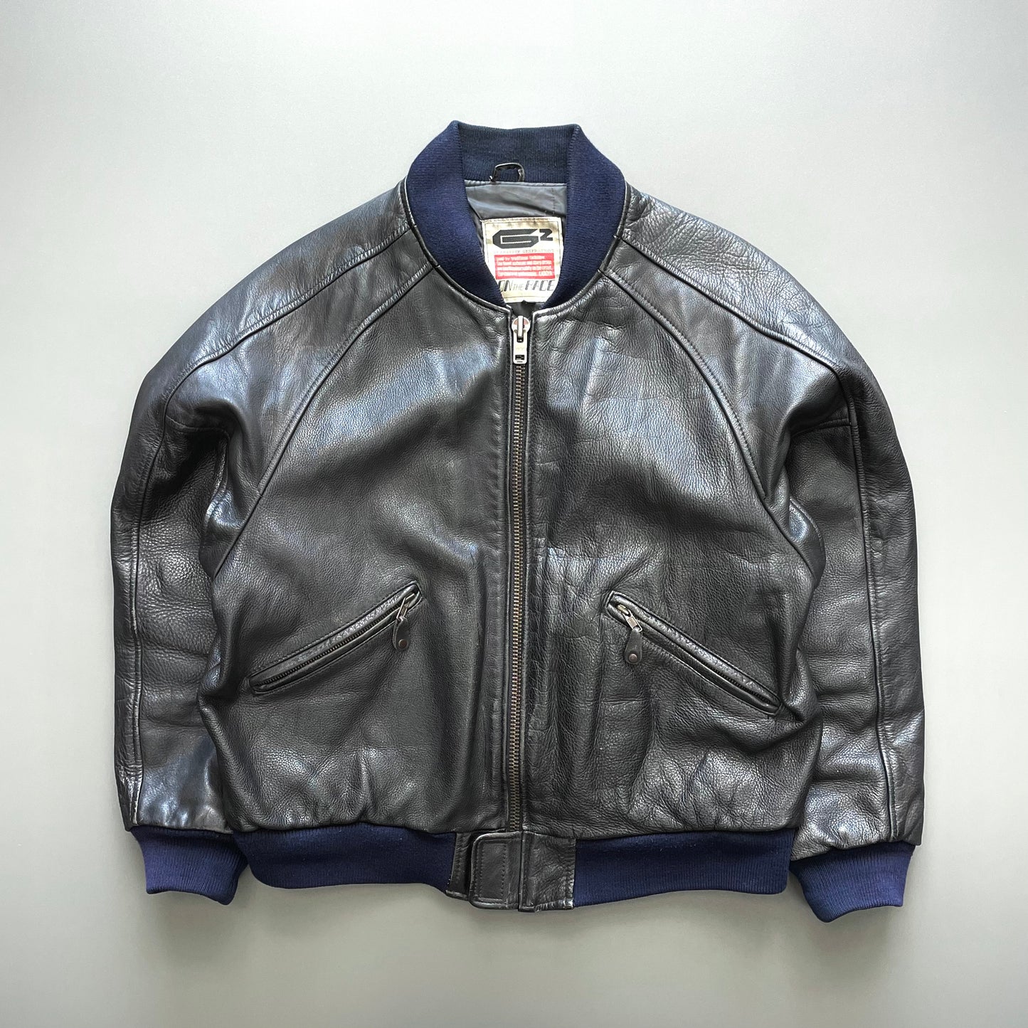 Kadoya Black G2 Leather Navy Trim Bomber Jacket