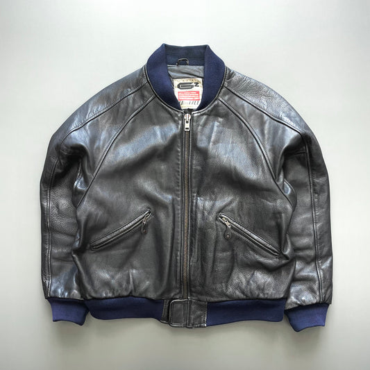 Kadoya Black G2 Leather Navy Trim Bomber Jacket