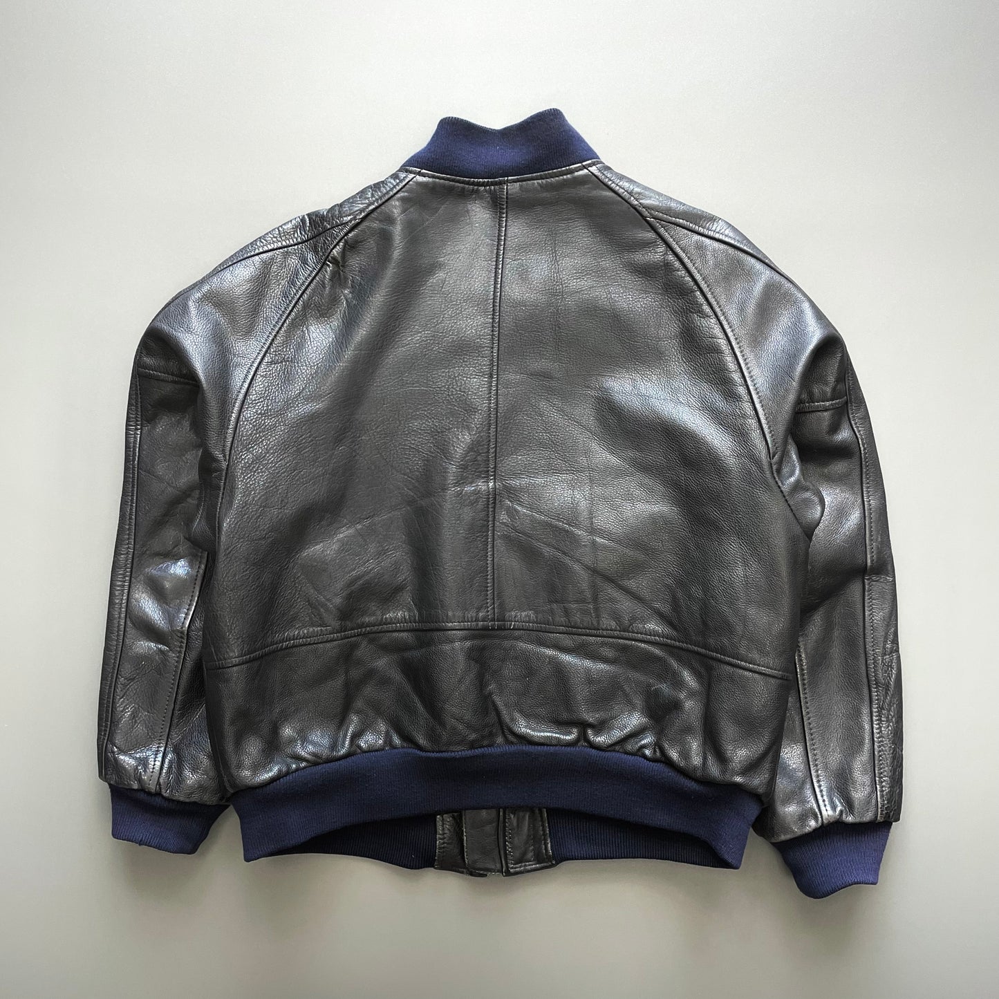 Kadoya Black G2 Leather Navy Trim Bomber Jacket