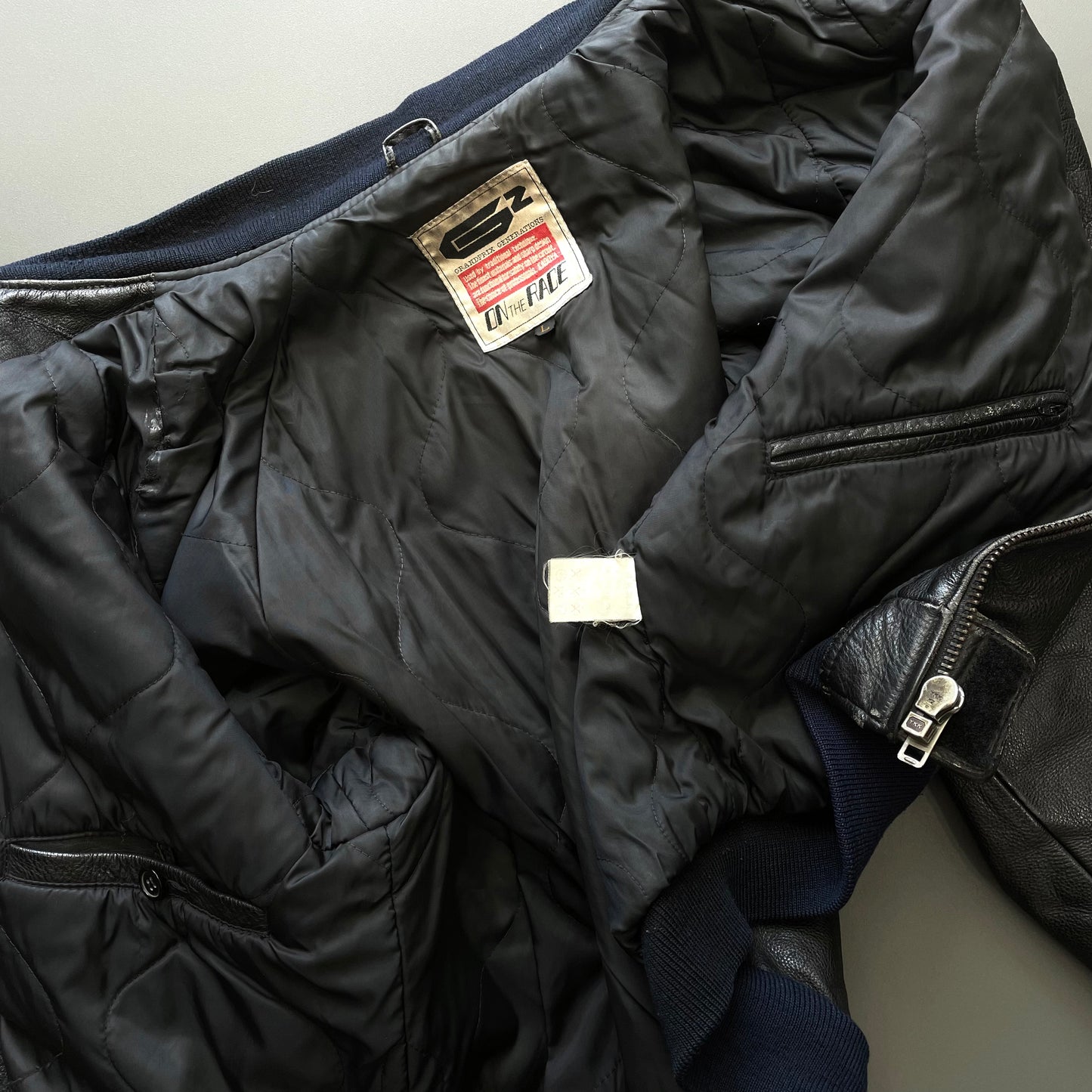 Kadoya Black G2 Leather Navy Trim Bomber Jacket