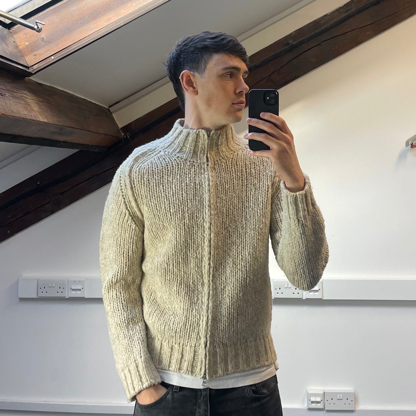 C.P. Company Beige Chunky Knit Zip-Through AW03 Jumper
