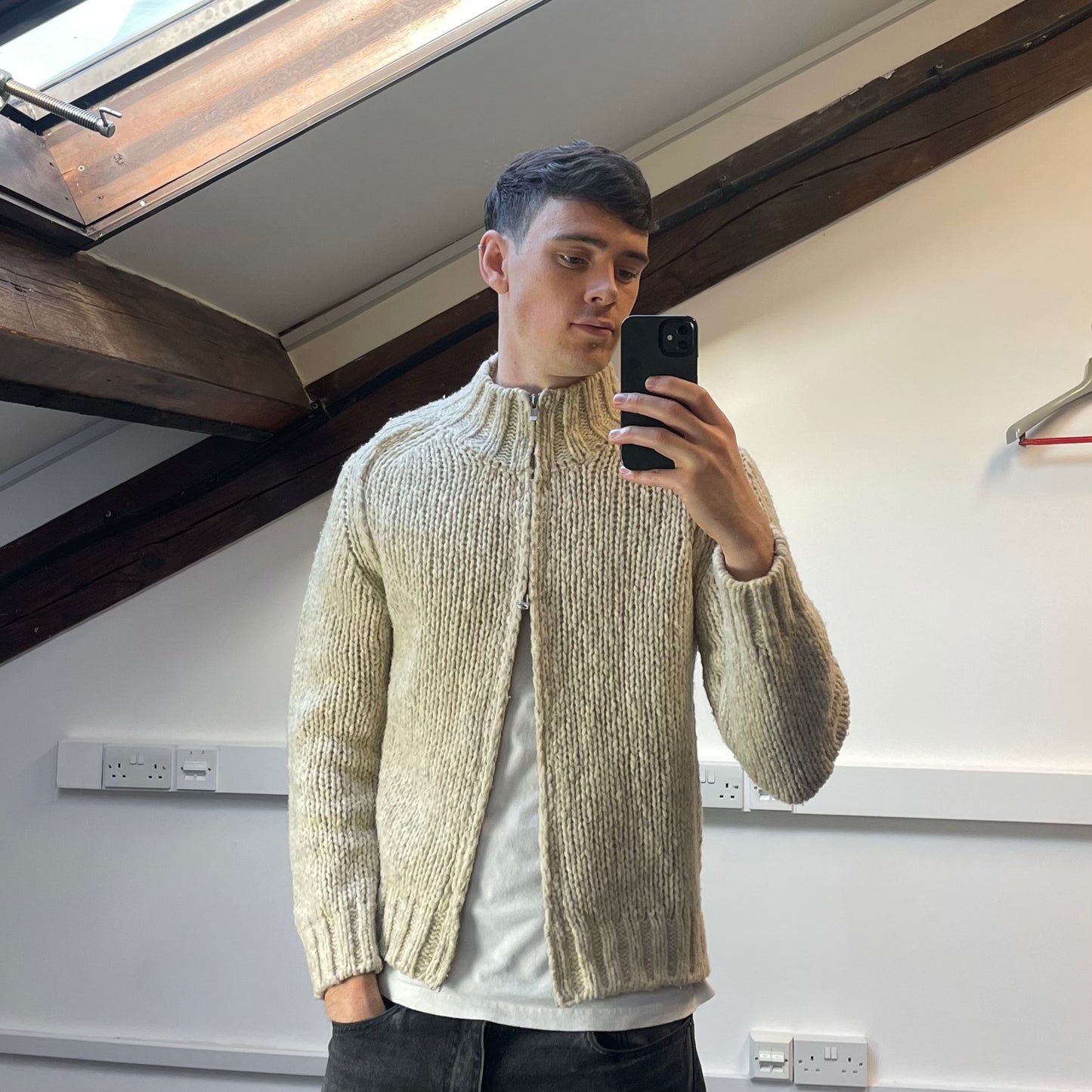 C.P. Company Beige Chunky Knit Zip-Through AW03 Jumper