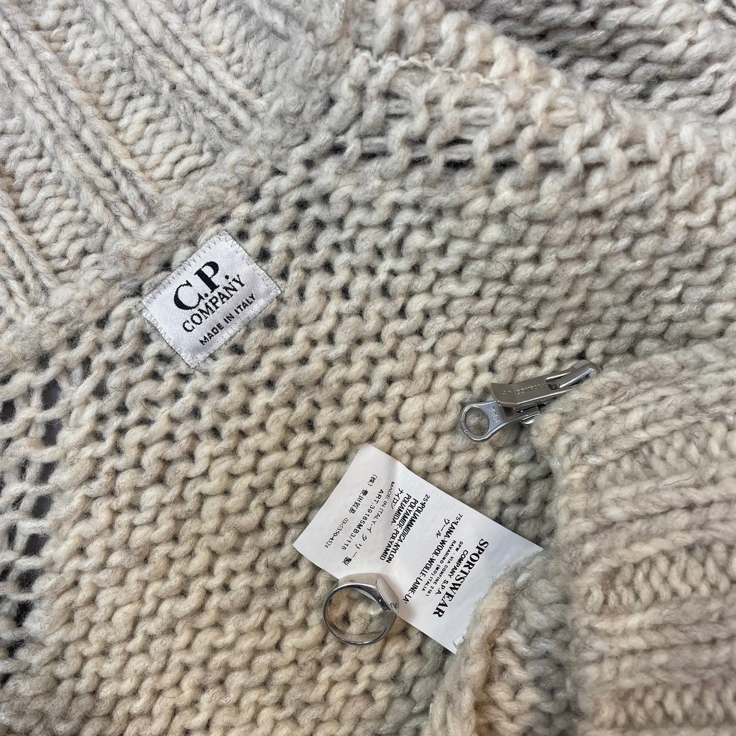 C.P. Company Beige Chunky Knit Zip-Through AW03 Jumper