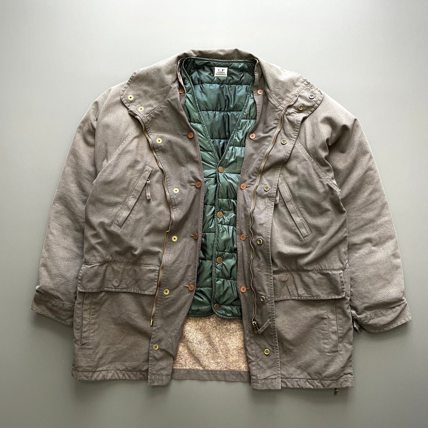C.P. Company Brown & Green 1992 Ideas From Massimo Osti Liner Overcoat