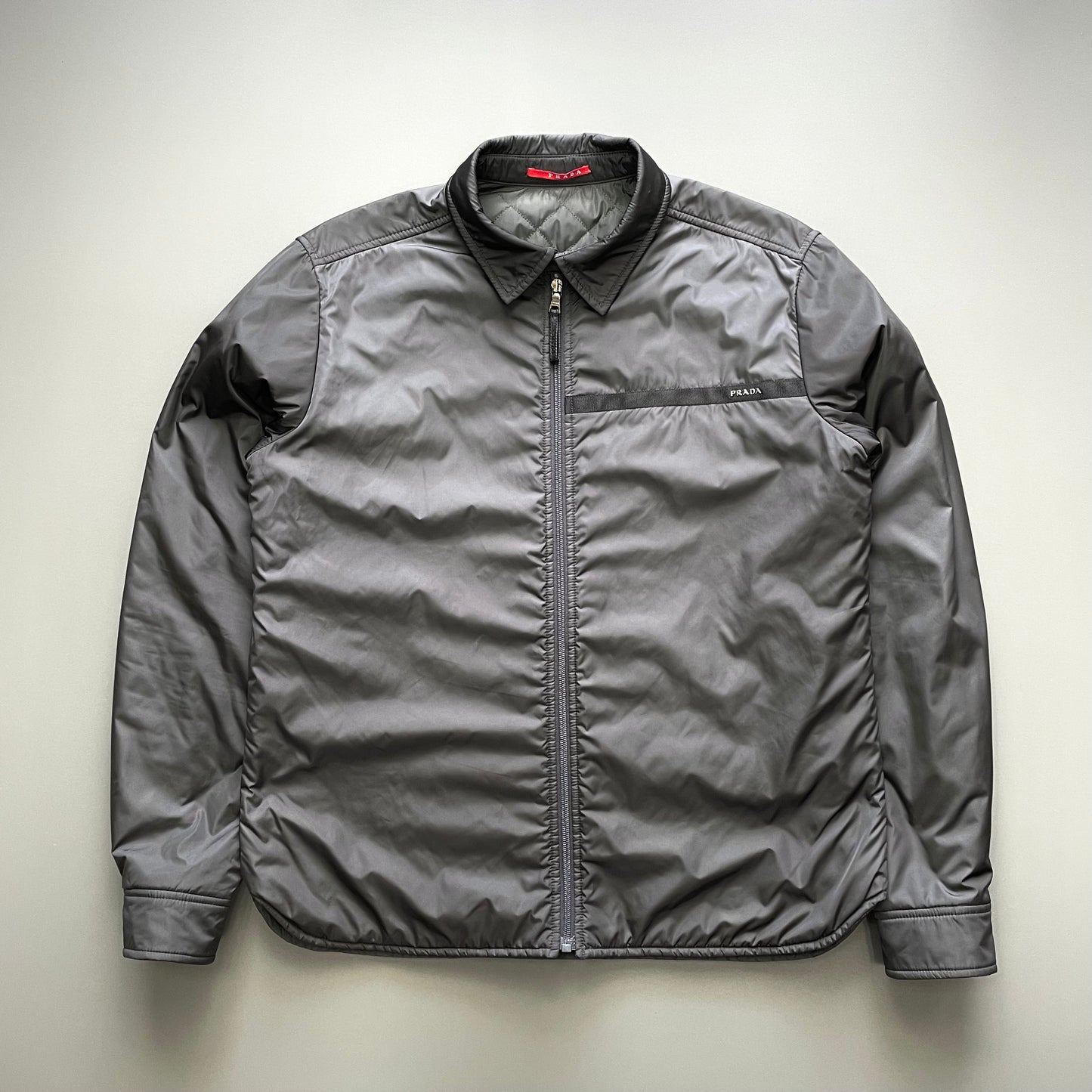 Prada Sport Grey 2007 Quilt Padded Nylon Overshirt Jacket