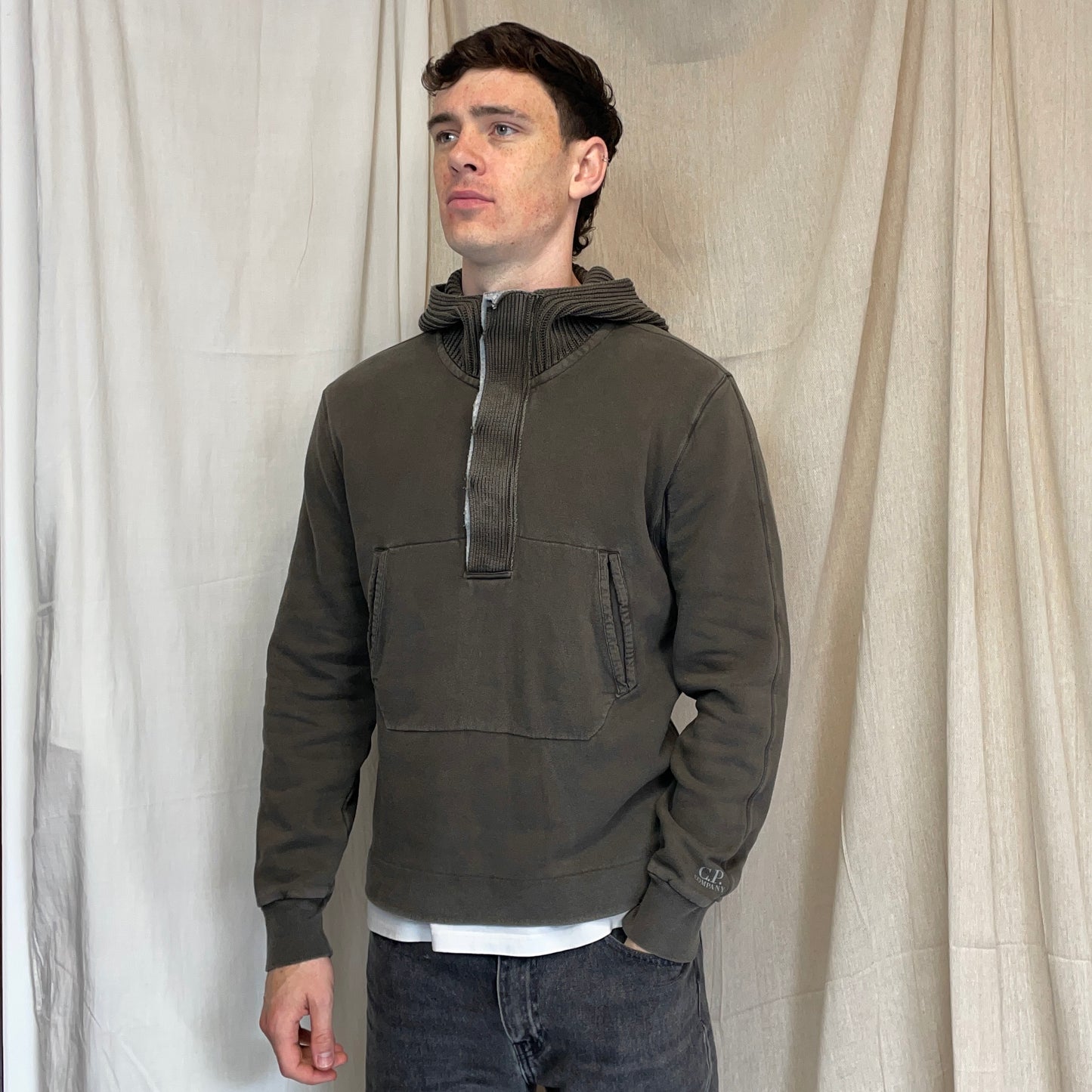 C.P. Company Khaki AW09 Ribbed Knit Hood Pullover Jumper