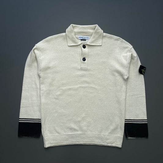 Stone Island Cream SS06 Panelled Half-Button Knit Jumper