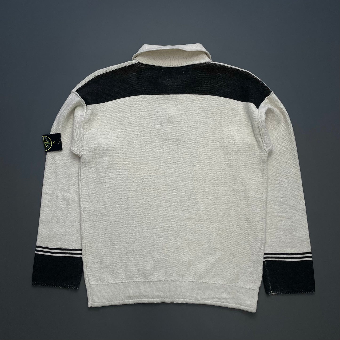 Stone Island Cream SS06 Panelled Half-Button Knit Jumper