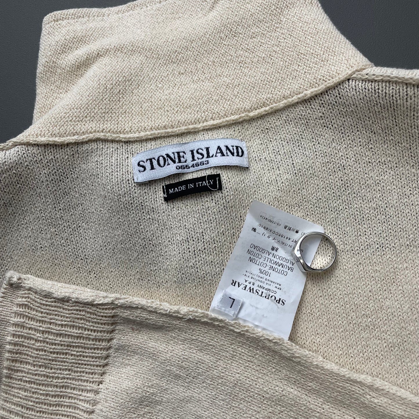 Stone Island Cream SS06 Panelled Half-Button Knit Jumper