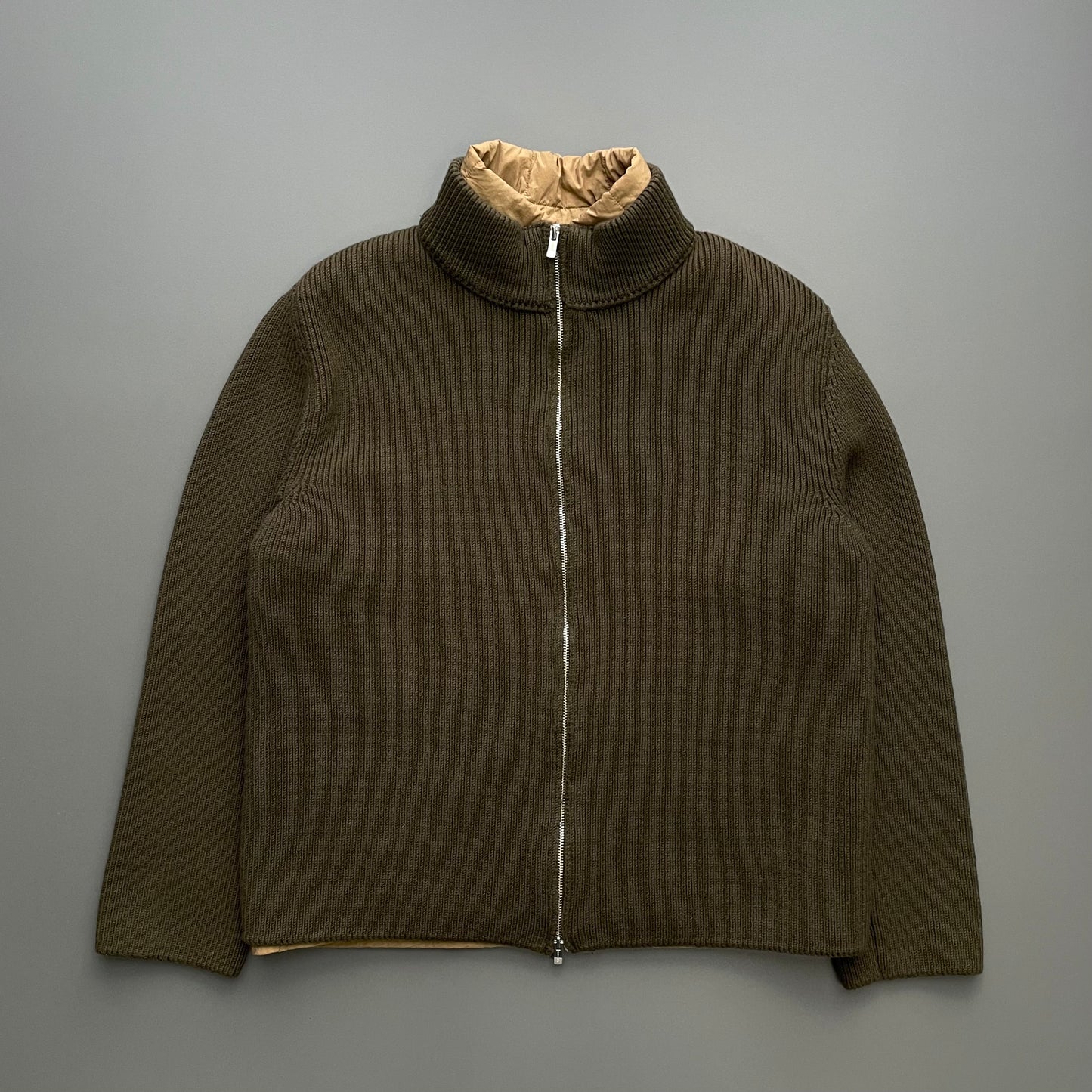 C.P. Company Khaki AW05 Vest Liner Wool Knit Cardigan Jacket