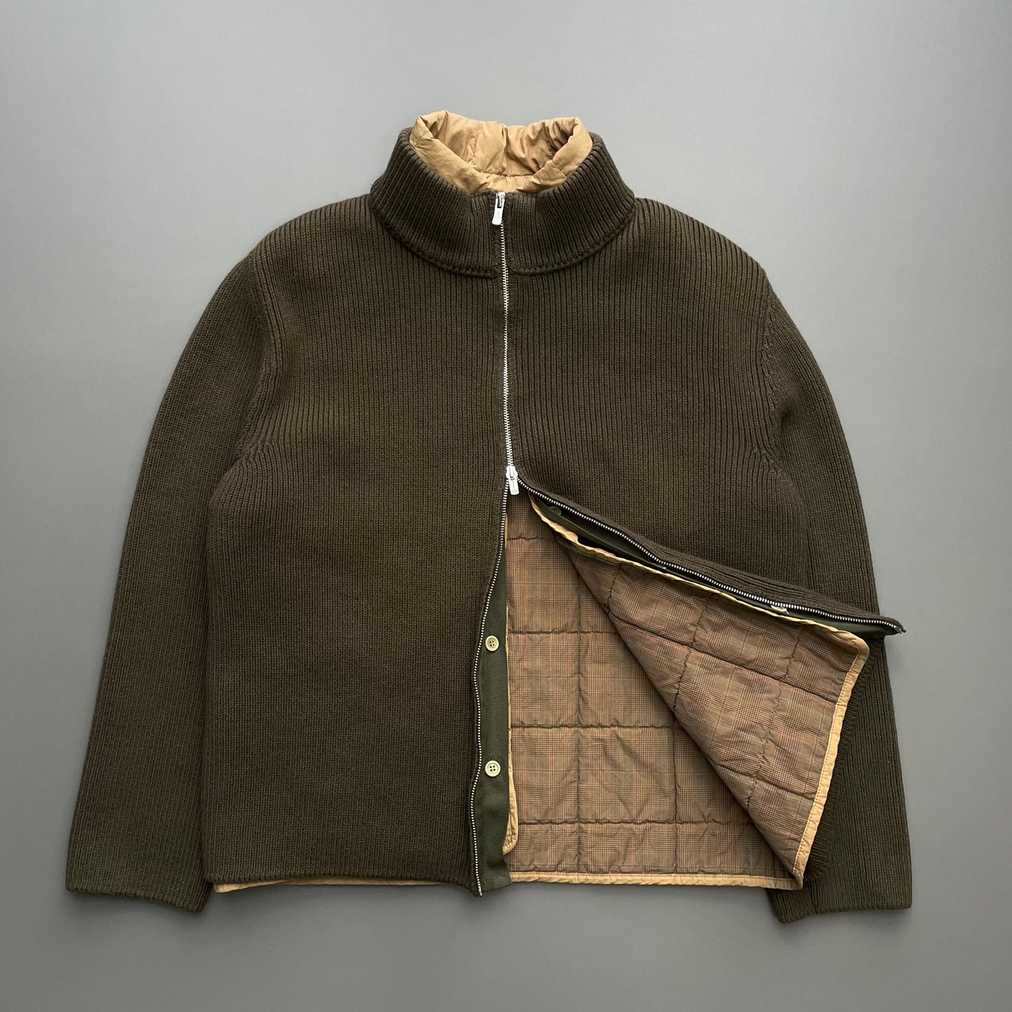 C.P. Company Khaki AW05 Vest Liner Wool Knit Cardigan Jacket