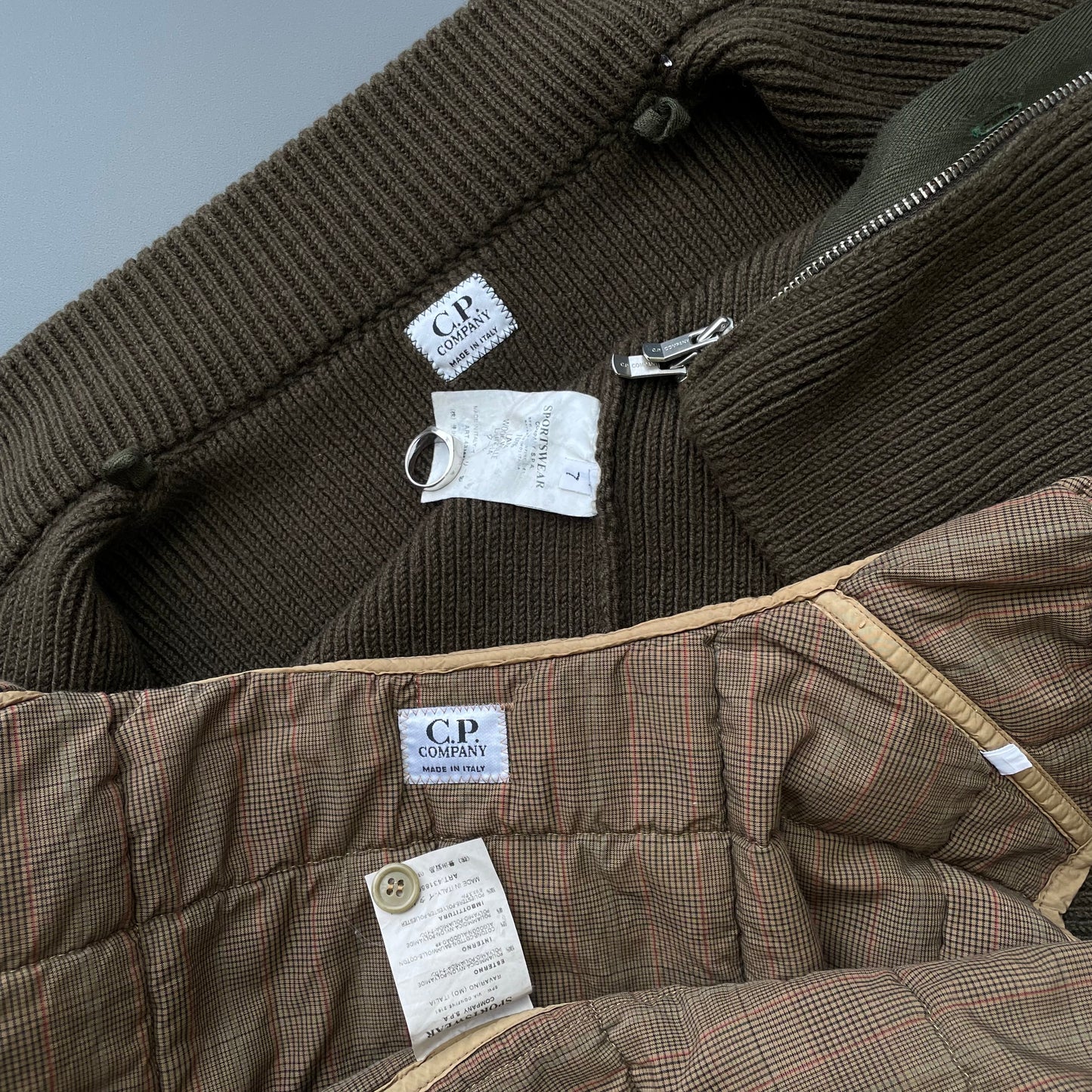 C.P. Company Khaki AW05 Vest Liner Wool Knit Cardigan Jacket