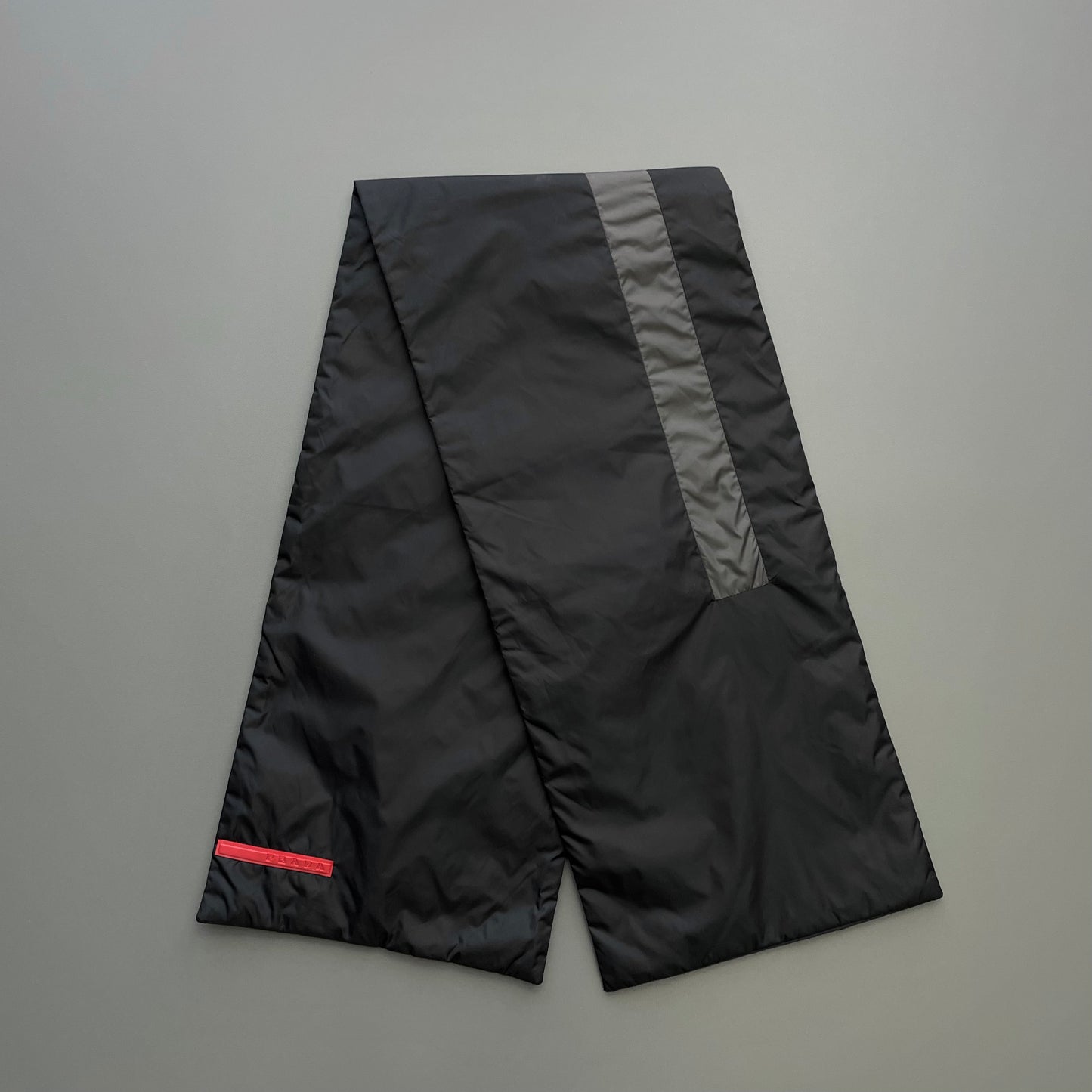 Prada Sport Black & Grey FW99 Nylon Panelled Padded Pocket Scarf