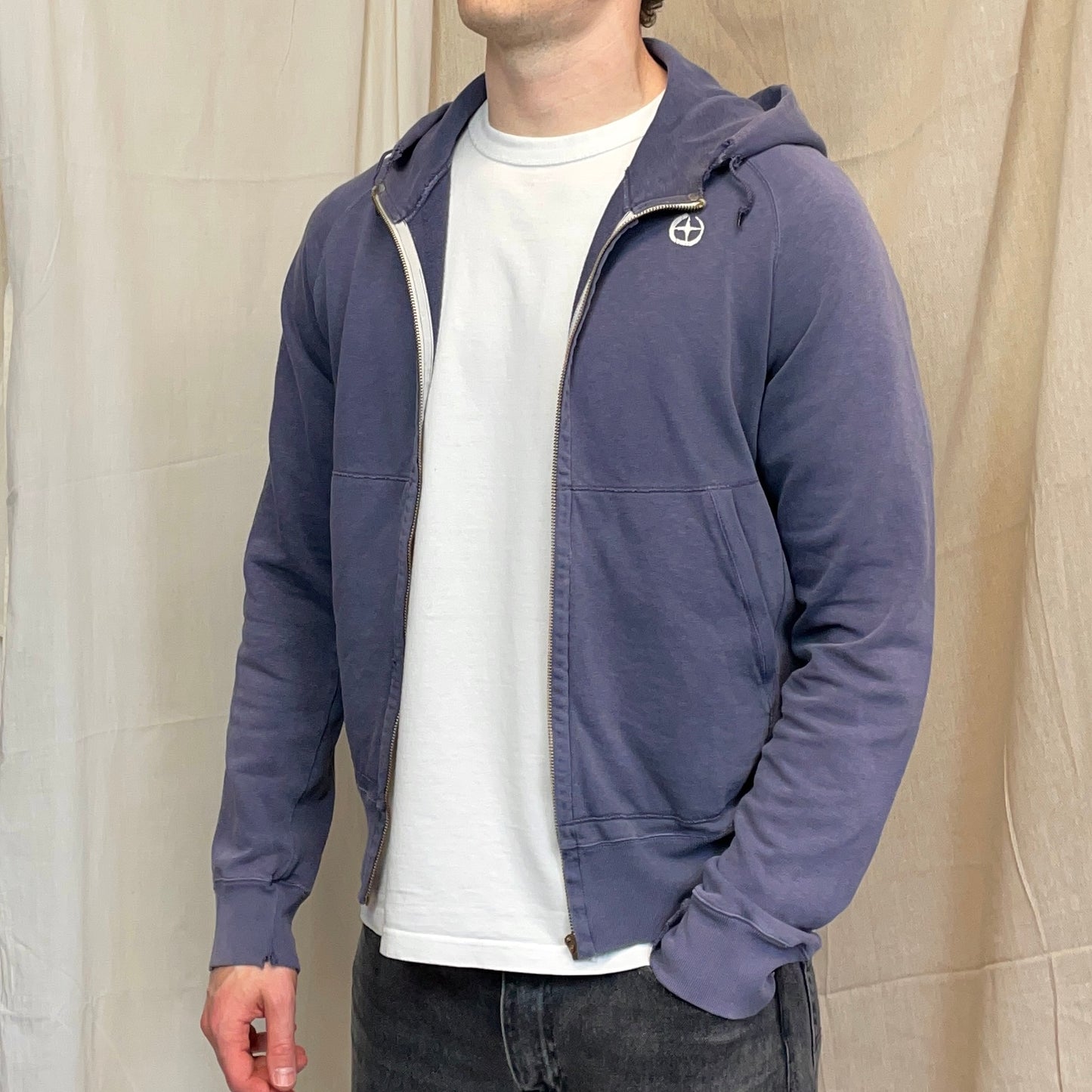 Stone Island Denims Blue 00s Sun-Faded Emblem Zip-Through Hoodie