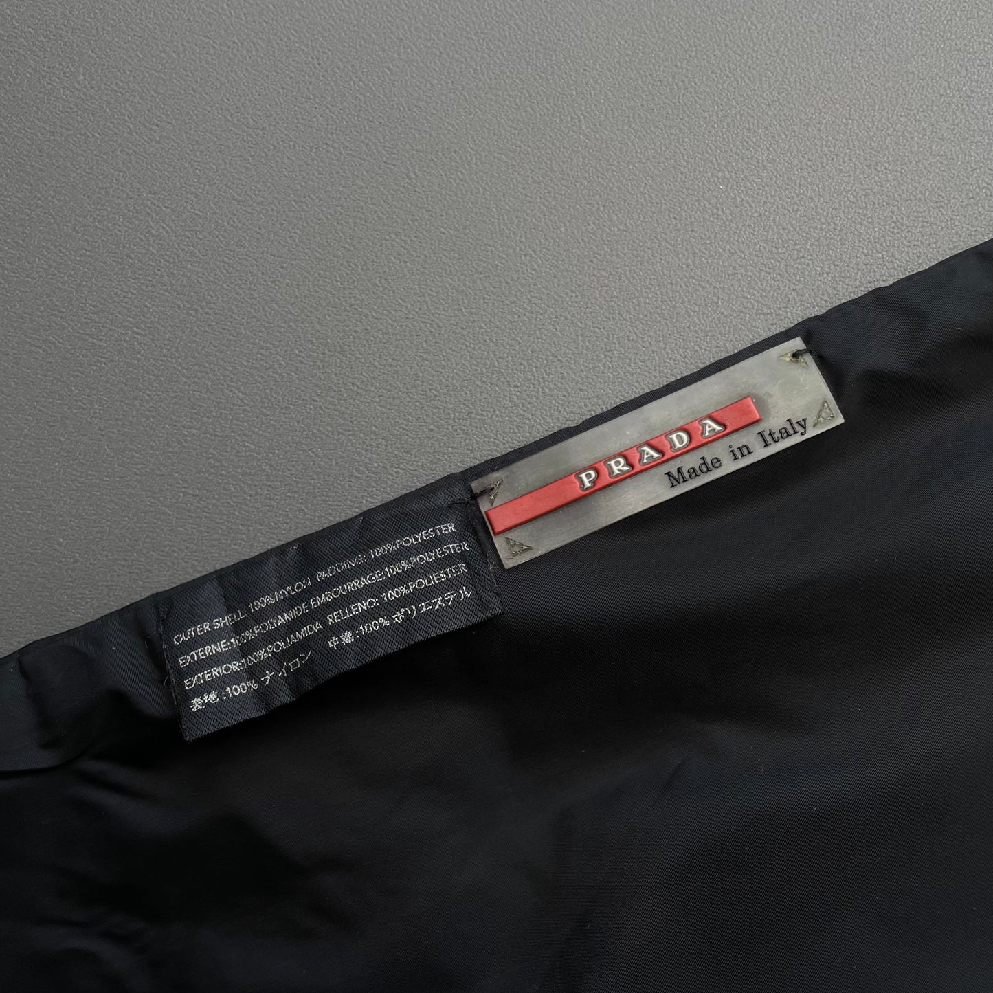 Prada Sport Black & Grey FW99 Nylon Panelled Padded Pocket Scarf