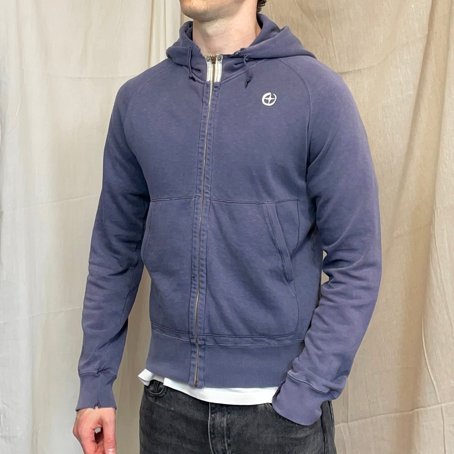 Stone Island Denims Blue 00s Sun-Faded Emblem Zip-Through Hoodie