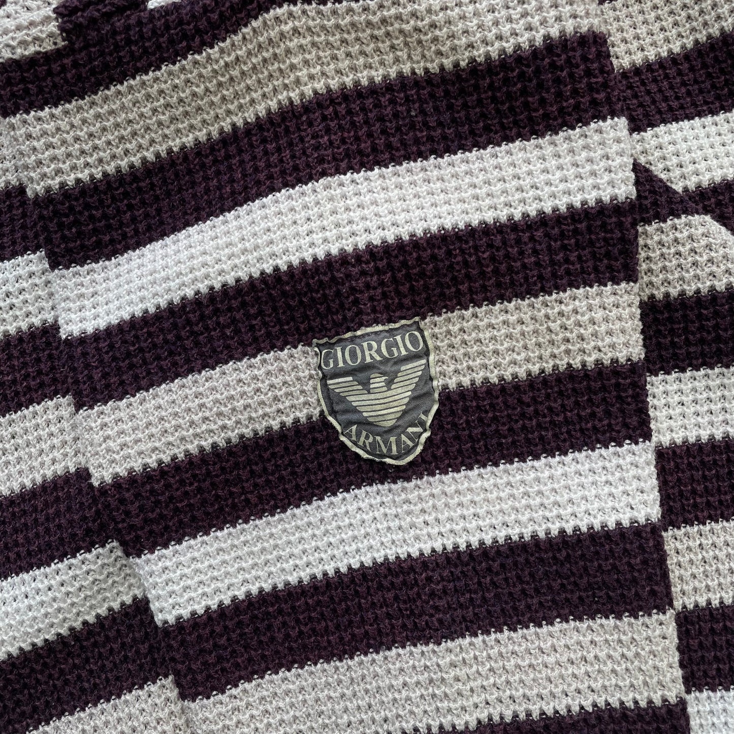 Giorgio Armani White Grey & Burgundy 80s Waffle Knit Boat Neck Jumper
