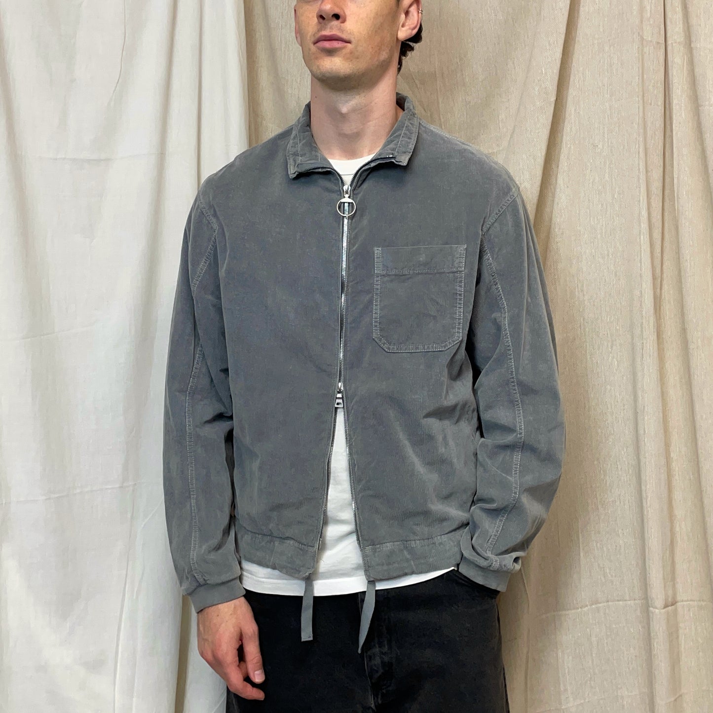 Prada Sport Grey 00s Corduroy Lightweight Zip-Through Jacket