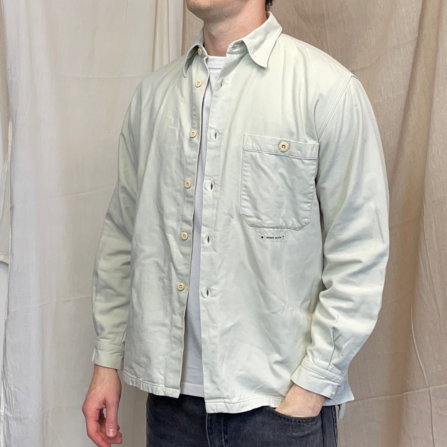 Stone Island Cream AW98 Button-Up Thick Cotton Shirt