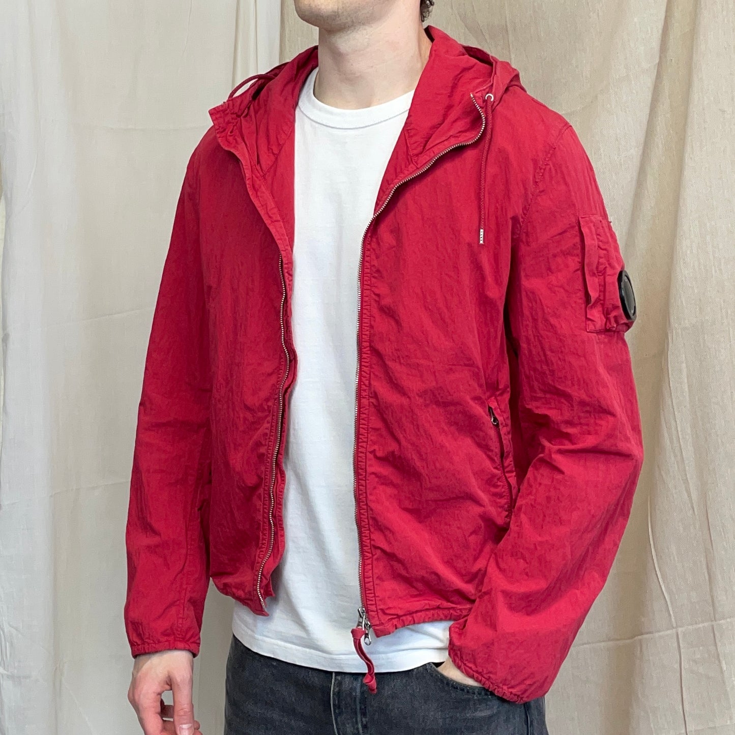 C.P. Company Red Lightweight Hooded Windbreaker Jacket