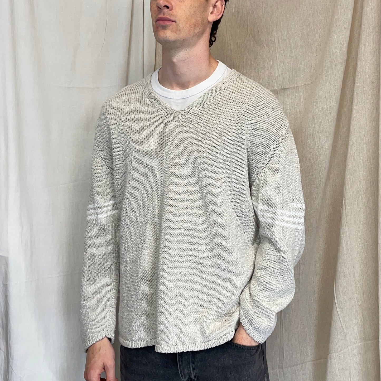 Stone Island Beige SS98 Relaxed Fit Sleeve Spellout Knit Jumper