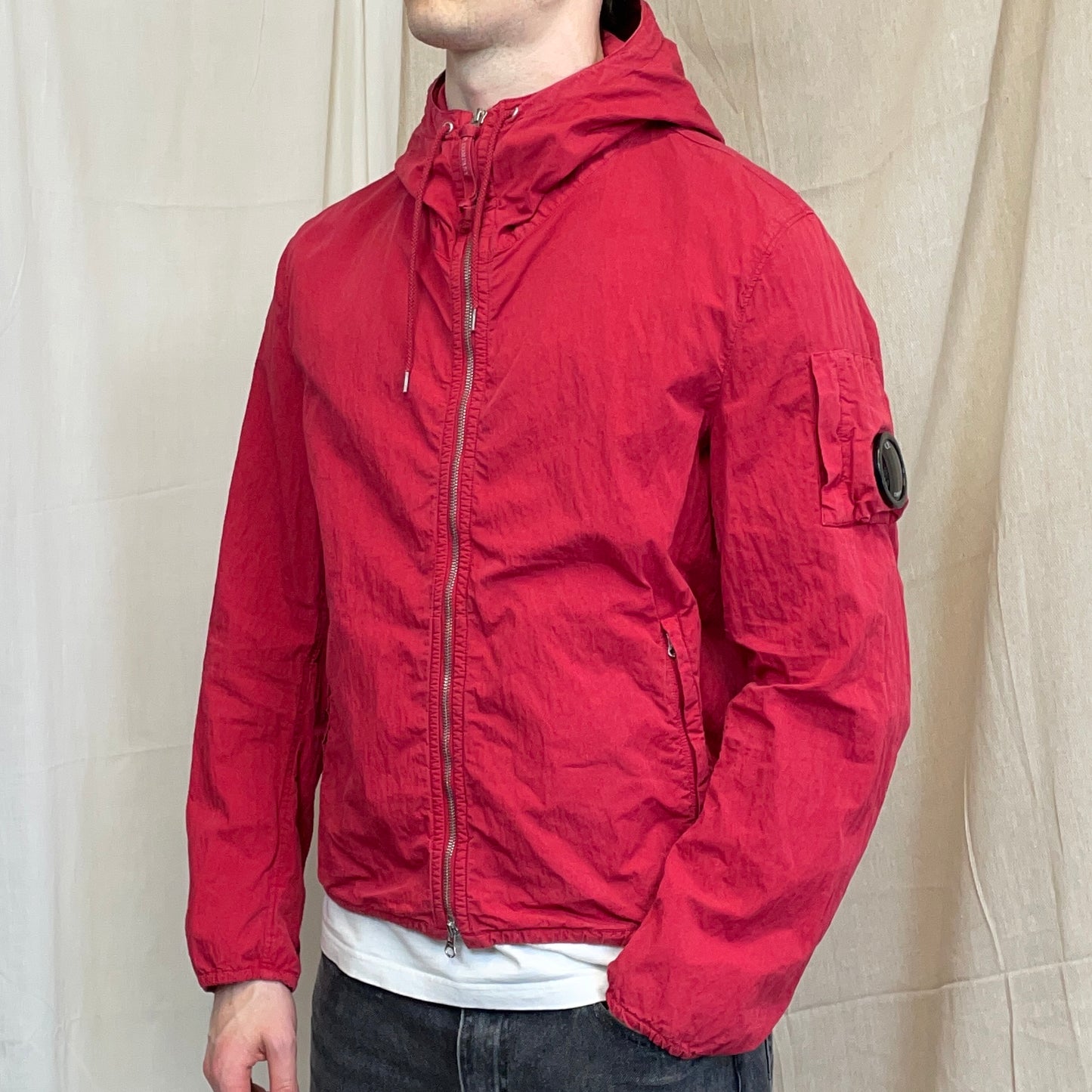 C.P. Company Red Lightweight Hooded Windbreaker Jacket