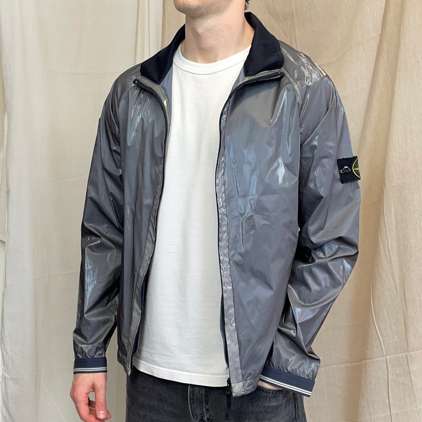 Stone Island Silver SS08 Silk Prismatica Zip-Through Jacket
