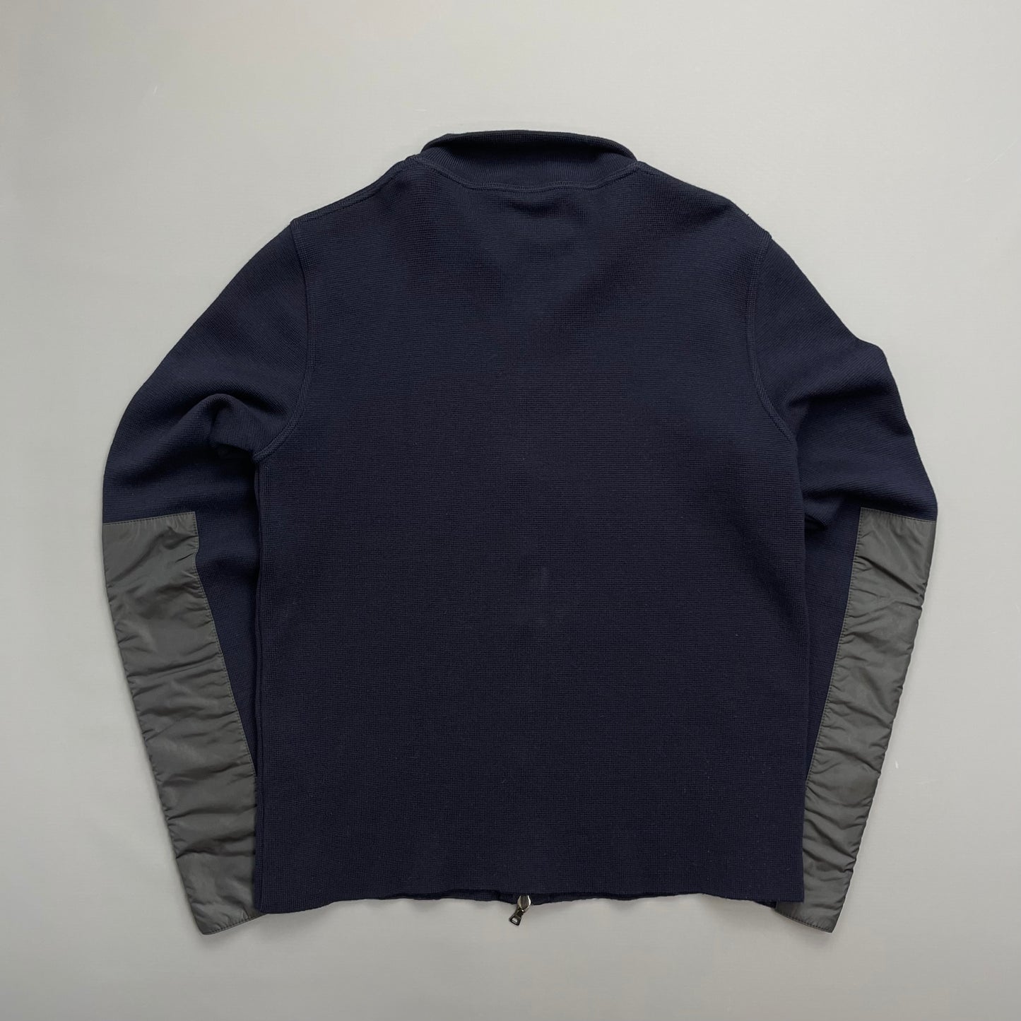 Prada Navy Nylon Panelled Zip-Through Knit Cardigan Jumper