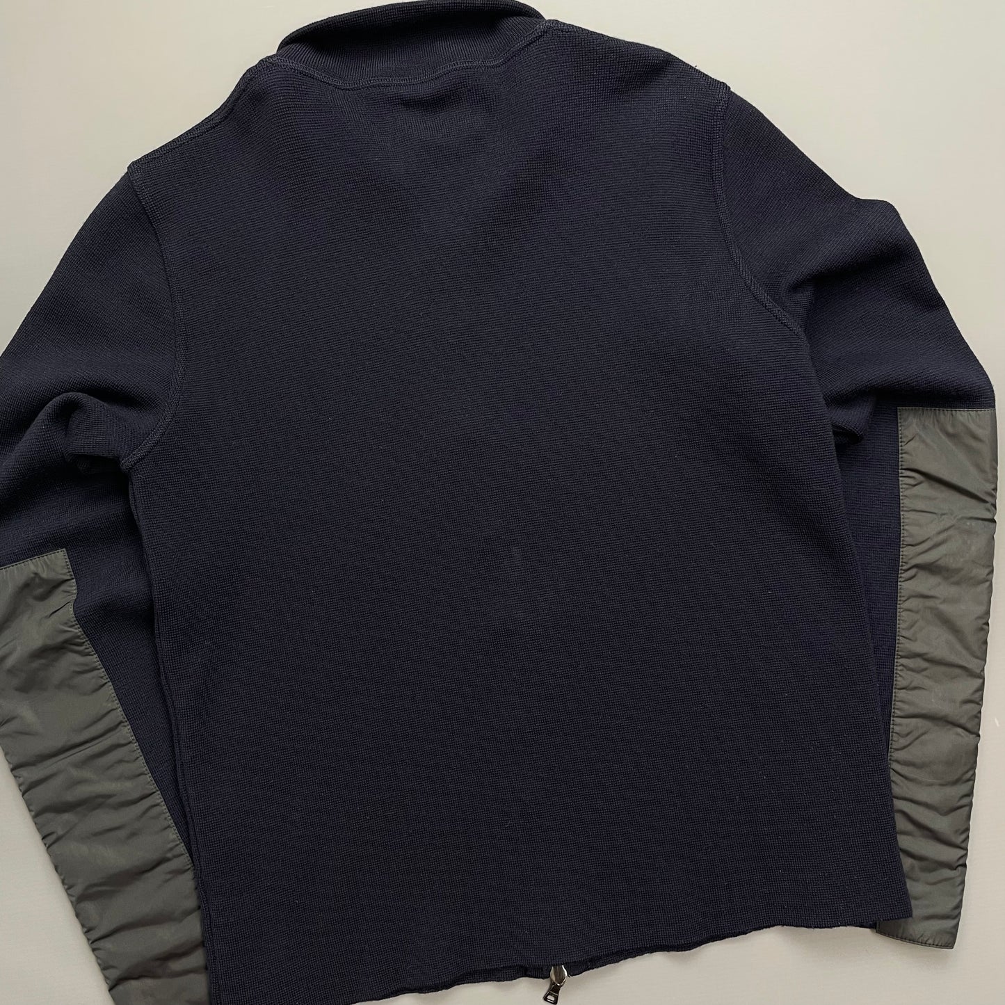 Prada Navy Nylon Panelled Zip-Through Knit Cardigan Jumper