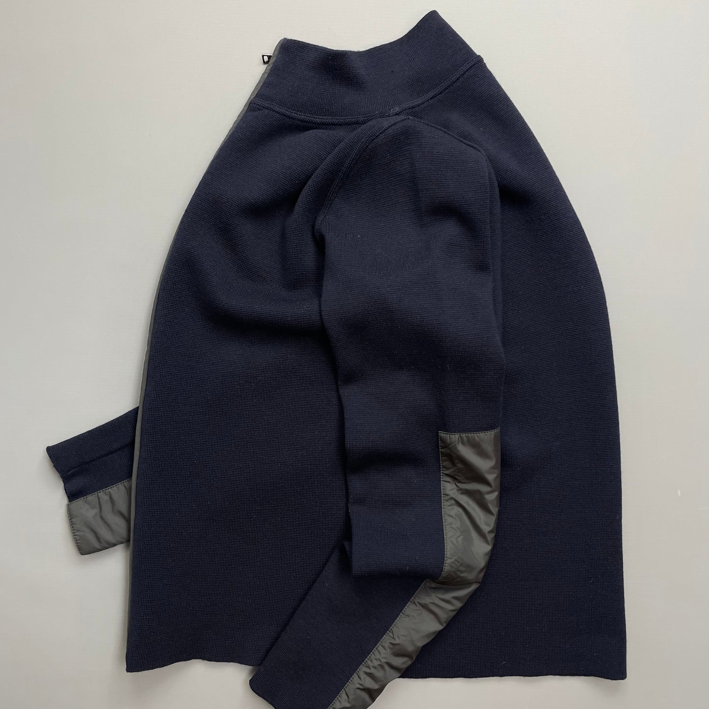Prada Navy Nylon Panelled Zip-Through Knit Cardigan Jumper