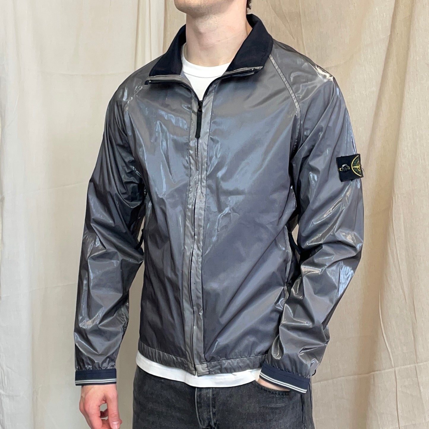 Stone Island Silver SS08 Silk Prismatica Zip-Through Jacket