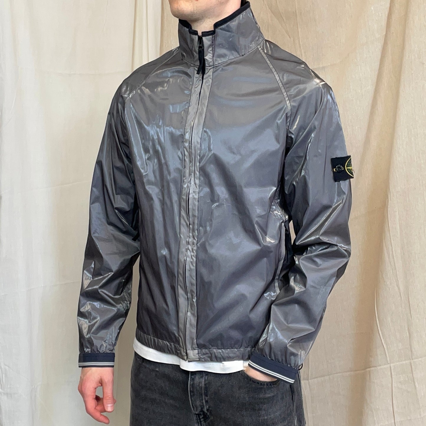 Stone Island Silver SS08 Silk Prismatica Zip-Through Jacket