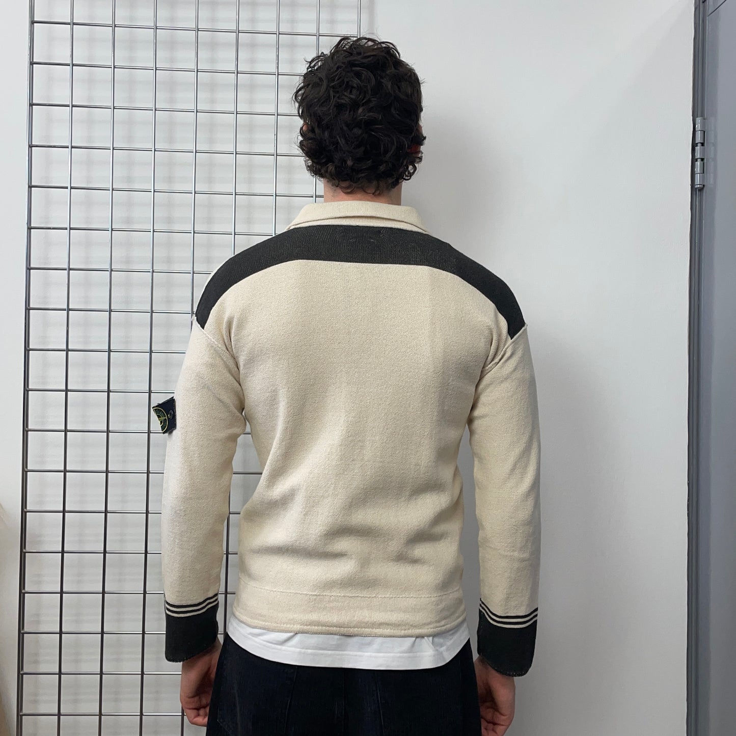 Stone Island Cream SS06 Panelled Half-Button Knit Jumper