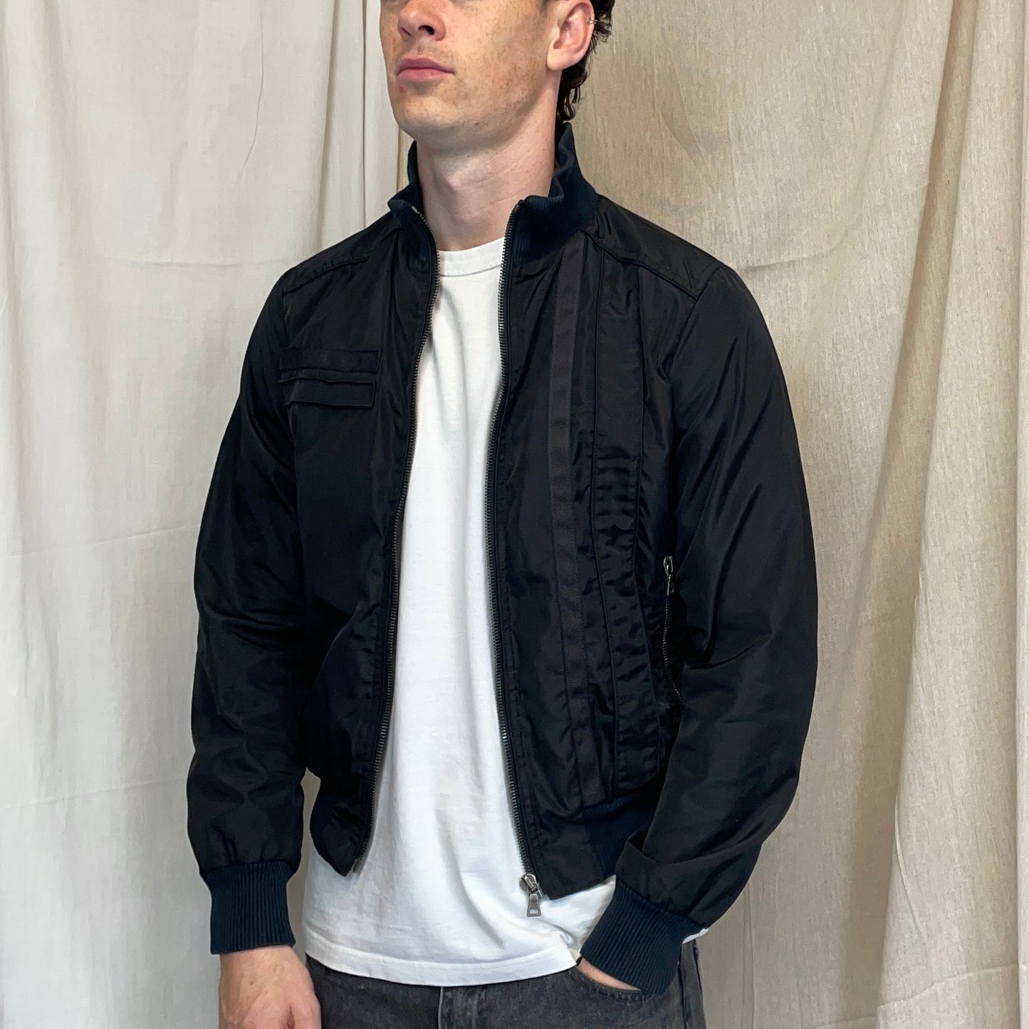 Prada Mainline Black 2008 Canvas Military Style Bomber Jacket