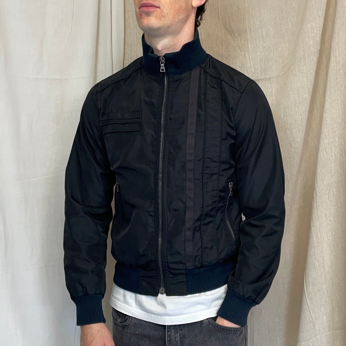 Prada Mainline Black 2008 Canvas Military Style Bomber Jacket