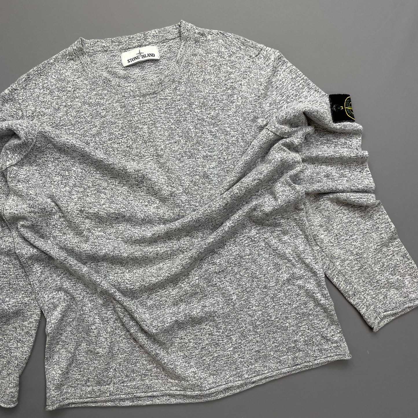 Stone Island Grey SS19 Lightweight Raw Edge Grainy Knit Jumper
