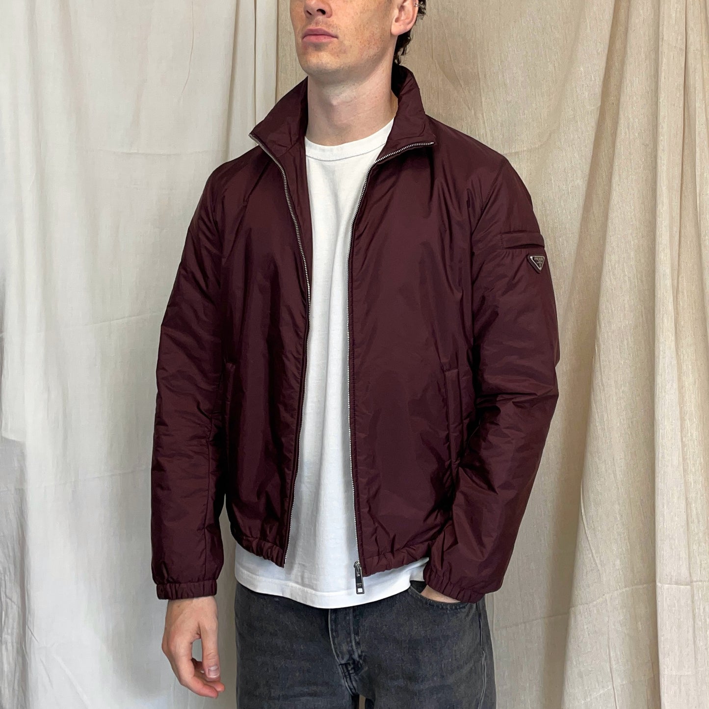 Prada Milano Burgundy 2018 Padded Resin-Coated Nylon Plaque Jacket